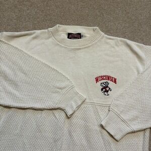 Vtg Wisconsin Badgers Sweater Men's Medium White Nutmeg Mills NCAA Bucky 90s
